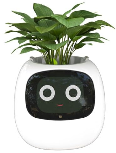 Pot de fleurs intelligent pour plantes d'intérieur avec expressions, capteurs intelligents, écran LCD, contrôle – Installation soignée de bureau cadeau