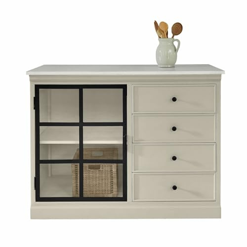Loberon Schrank Orlévine, Zusätzlicher Stauraum & Arbeitsfläche, Industrial-Landhaus-Stil, Zeitlose Eleganz, Küchenschrank, Küchenmöbel, Mangoholz, Eisen, Stein, grau