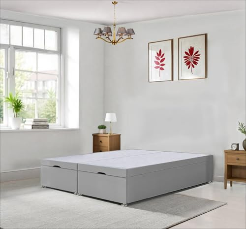 Divan Beds Deals - SpaceMax Grey Plush Ottoman Small Double Bed Base | Bed Base with Gas Lift Storage | Mattress Not Included Luxurious Divan Base | Luxury Bed Frame