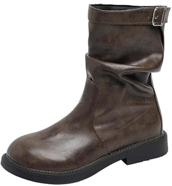 Generico Tronchetti Donna Tacco Basso, Scarpe Stivali Donna Morbidi Eleganti, Stivaletti Casual Scarponcino Antivento Neri Stivali Donna Bassi, Stivali Texani Donna con Tacco Bassi