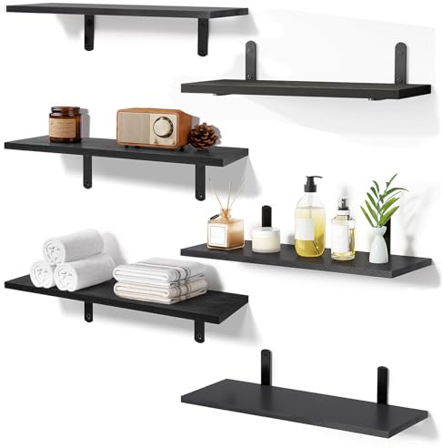 MEETOZ Floating Shelves, 6 Pcs Wooden 40cm Shelves for Wall | Kitchen Bedroom Wood Wall Mounted Shelving Display Book Picture Small Plant Trinket, Living Room Office Bathroom Decor