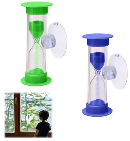 2 Pcs Hourglass With Suction Cup, Sand Timers for kids, 3 Minutes Sand Timer, Learning Timer, for Kids and Adult, Shower, Games, Cooking, Tooth Brushing Time Countdown Calculation(Blue, Green)