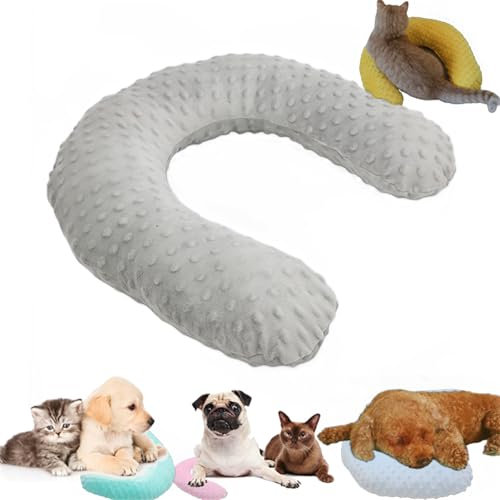 U Förmige Kissen Für Katzen, Kopfkissen Für Hunde Katzen, Beruhigungskissen Für Hunde, Haustierkissen Katzenkissen, Weich & Komfortabe Katze Kissen Für Zum Schutz Der Halswirbelsäule (Grau)