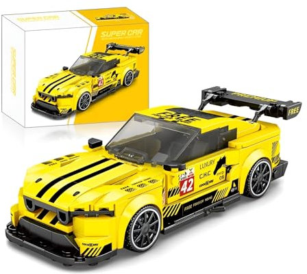 Ebortsin Technik Sportwagen Bausteine für Mutang GT3, 390 Teile Speed Champions Rennwagen Bausteine Spielzeug, Geschenk für Erwachsene und Kinder, Kompatibel mit L***