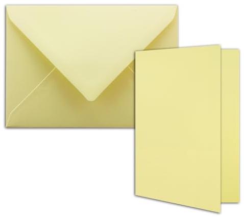 10x DIN B6 Faltkarten Set mit Umschlägen in Pastellgelb (Gelb) - 120 x 170 mm - ideal für Einladungskarten, Hochzeit, Taufe, Kommunion, Konfirmation - Marke: FarbenFroh