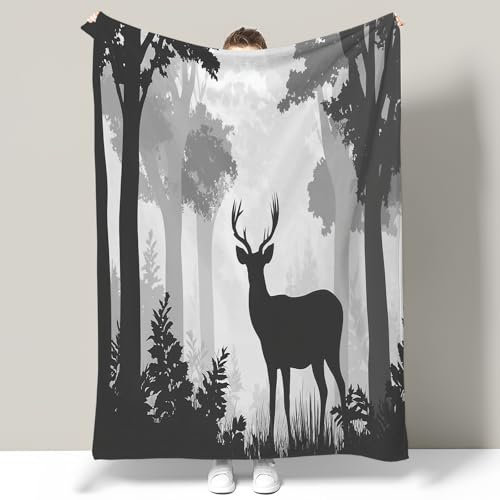 Kuscheldecke Flauschig Decke Fleecedecke - Wald Rentier - Kuscheldecke Flauschige für Gemütlichkei, 150x200cm Wald Rentier Decke, Weich & Warm, Pflegeleichte Flauschige Decke