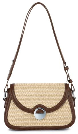 Syrads Bolso de hombro tejido de paja para mujer Tote Handbag Bolso de playa de verano,Marrón