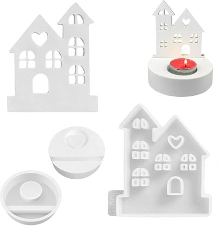 2Pcs Stampo per Casetta in Silicone Stampi a Candela per Colata con finestra Stampo 3d in Silicone per La Casa per versare cemento creativo cera