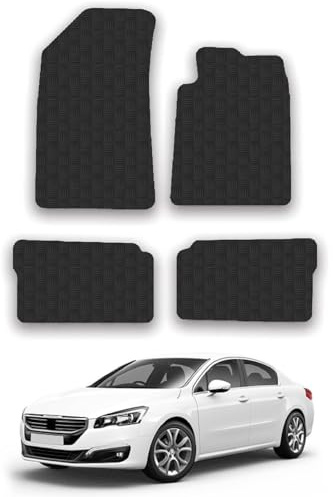 Peugeot 508 (2011-2019) Heavy Duty Thick Rubber Car Mats Accessories Tailored Fit Front Rear Set Compatible Accessory Waterproof Durable Non-Slip 5mm Full Coverage Protection with Clips