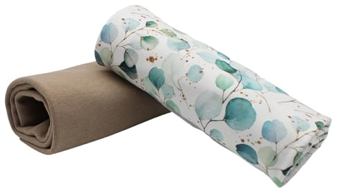 VmG-Store Jerseystoff Set farblich abgestimmt Design + Uni je 0,5mx1,5m 95% Baumwollstoff 5% Elasthan Tex Standard 100 (Eucalyptus Set28)