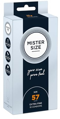 MISTER SIZE Kondome Extra Dünn, Naturkautschuk-Latex, 57mm, 10 Stück | 0,05mm hauchdünn für pure Intensität, sitzt fest & sicher ohne einzuengen – 7 Größen (47-69mm) statt Standardgröße