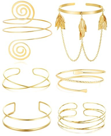 Hebterrka Armreif Gold Set, 6 Stück Oberarmreif Damen, Verstellbarer 14K Gold Armreifen, Eleganter Oberarm Reif Für Mehrere Anlässe