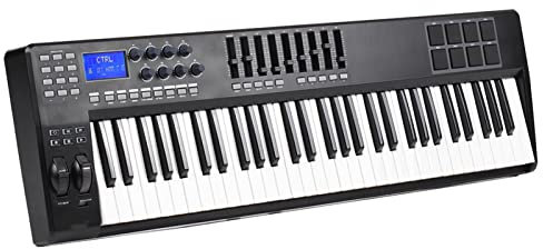 WQZzjm Controller Tastiera Midi USB a 61 Tasti, 8 Pad Batteria con Cavo USB, Controller Tastiera Midi, Pad Colorati, Tastiera Elettronica