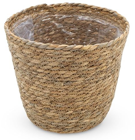 Seegras Pflanztopf Natur mit Folie - 26 x 22 cm - Naturfaser Blumentopf zum direkten Bepflanzen - Garten Deko Weide Pflanzkorb Blumenkorb Pflanzenschale Landhaus rustikal