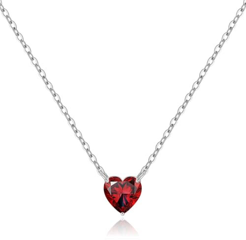 Regalo Collana Argento 925 Donna, Cuore Rose Ciondolo Collane, Regali per Lei, Compleanno San Valentino Regalo Di Natale Festa Della Mamma, Rosso