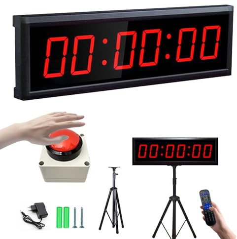 Countdown Timer, 2.3 Zoll Wiederaufladbar Stoppuhr für Wettbewerbe Spieltimer Gym Timer 12/24H mit Stativ Fernbedienung Stoppuhr Sport 6 Stelliges Herunter/Hochzählfunktion Einstellbare Helligkeit