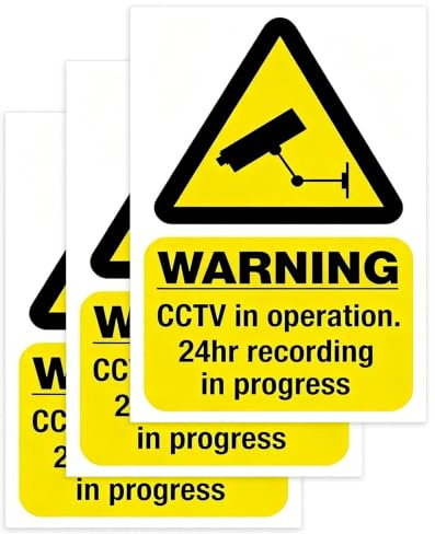 HEIZHU 3 x CCTV Camera Warning Sign Stickers(10 cm x 6.5cm) | Small Weatherproof CCTV Stickers for Windows, CCTV Signs for Indoor/Outdoor Use