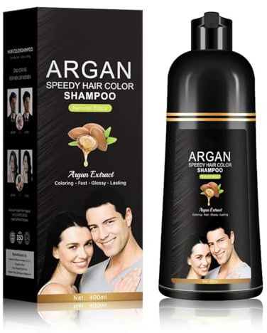 Schwarzes Haarfärbemittel Kräuter-Shampoo mit Arganöl für ergrautes Haar, mildes schnelles Färben mit langanhaltendem Glanz, einfache Anwendung, 400ml/13,53 Fl Oz