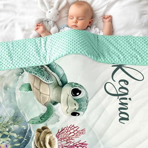 NIBESSER Babydecke mit Name Personalisierte Kinderdecke Baumwolle Individuelle Krabbeldecke doppelseitig Kuscheldecke Geschenk für Mädchen oder Jungen