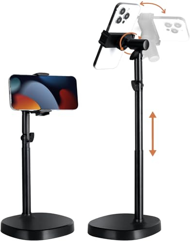 AOOSU Adjustable Desktop Phone Stand, Multi-Winkel Handyhalter, Metal Desktop Stand with Retractable Height and Adjustable Angle, Compatible with All Smartphones (Phones ≤ 6.5 Inches)