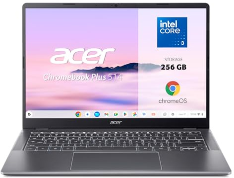 Acer Chromebook Plus, Portátil 14 WUXGA, Intel 3 N355, 8GB RAM, 256 GB SSD | Intel Core 3 N355, Intel UHD Graphics, ChromeOS, Teclado QWERTY Español, Ligero y Rápido para Estudio y Trabajo