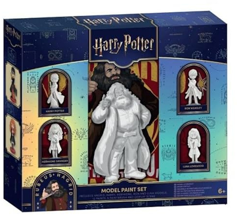 Ensemble de peinture Harry Potter avec 5 figurines en polyrésine – Hagrid Harry Hermione Ron Luna – 12 pinceaux et scène d'affichage de Poudlard – Coffret cadeau pour enfants de 6 ans et plus – Pour