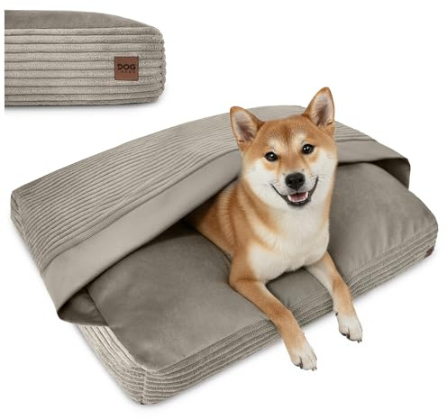 Domarex Hundebett Katzenbett Höhle DOGGURU Warm Nest Premium – Kuschelbett mit Decke, Weiches Haustierbett zum Einkuscheln, Warm, Sicher, Antirutsch, Made in Poland, Beige