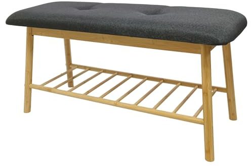 Schuhbank ZEN BO 90cm - grau natur - Bambusholz viel Stauraum | große Ablage, für Schlafzimmer, pflegeleichte Oberfläche, modernes Design, für Flur