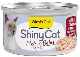 GimCat ShinyCat Filet in Gelee Thunfisch mit Hühnchen - Nassfutter mit Fisch und Fleisch - 24 Dosen (24 x 70 g)
