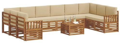 vidaXL Sofagarnituren 11 pcs Natur und Beige Massivholz Akazie, Gartenlounge, modernes Outdoorsofa, sicheres Sitzset, gemütliche Terrassenmöbel