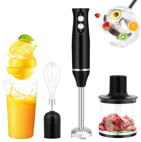 Guyisile 4-in-1 Stabmixer 500W, 2 Stufen, Edelstahl, inkl. Zubehör | Pürierstab mit Schneebesen, Hacker & Messbecher für Babynahrung, Suppen, Smoothies & Dips – leicht & spülmaschinengeeignet