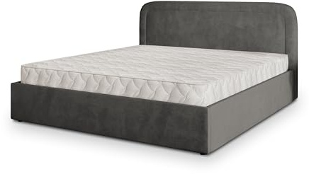 Masseno Polsterbett BENIRA K 200x200 cm, Doppelbett, Bettkasten, Stauraum, Lattenrost Und Kopfteil - Grau, Kronos 15