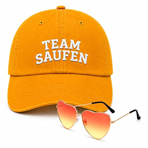 RgitFzi Malle Outfit Damen Team Saufen Pink Cap Damen Inklusive Herz Sonnenbrille Set Lustige Malle Accessoires Für Mallorca Feier Festival Sowie JGA Urlaub Kostüm