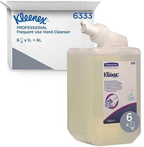 Kleenex® Seife 6333, transparenter und parfümfreier Handreiniger, geeignet für alle Hauttypen und stark frequentierte Waschräume, 6 Handreiniger-Kassetten x 1 l (insg. 6l)