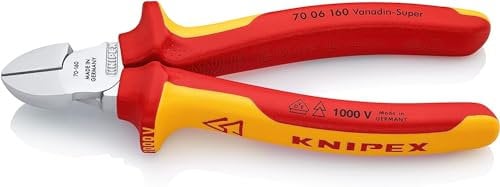 Knipex Tronchese Laterale per Meccanica Cromata, Isolati con Manici Rivestiti in Materiale Bicomponente, Collaudati Vde 160 Mm (Confezione Self-Service/Blister) 70 06 160 Sb