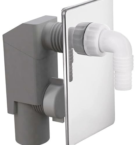 Schläfer | Sifone da Incasso per Lavatrice 655852, Scarico Ø 40mm in PVC, con Placca di Copertura Cromata, Compatibile con Lavastoviglie, Raccordo Portagomma con Attacco da 19-53mm