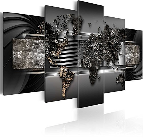 B&D XXL - Wandbilder XXL 200x100 cm Vlies Leinwandbild 5 tlg Kunstdruck modern Wandbilder XXL Wohnzimmer Leinwand Moderne Wanddekoration Design Wand Bild - Weltkarte silber k-A-0026-b-o