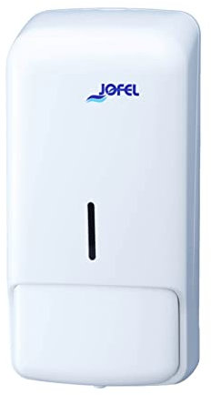 Jofel - Distributore di sapone a parete, ricaricabile con 0,85 l di sapone liquido, Distributore di sapone per bagno, Corpo in ABS ad alta resistenza, Azur AC80050, Bianco