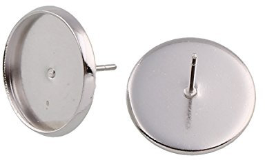 30 Ohrstecker Fassung für 12mm Cabochons Versilbert Rund Messing