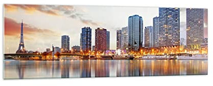 Panorama Bilder auf Glas 160x50cm Glasbild Fluss Wolkenkratzer Ansicht Eiffle Groß XXL Wanddeko Schlafzimmer Küche Wandbilder Dekoration Wohnzimmer Modern Wand Kunstdruck Art GAB160x50-2831
