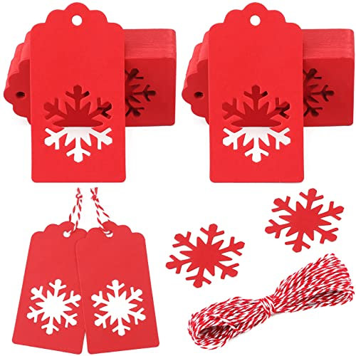 G2PLUS Weihnachten Geschenkanhänger, Rot Weihnachtsanhänger Papier Groß, 100 Stück Etiketten Weihnachten zum Beschriften, Geschenke Anhänger für Weihnachten, Weihnachten Anhänger für Geschenk Deko