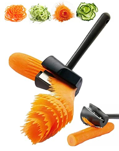 Carrot Curler and Peeler, Black Carrot Spiral Shred Slicer Root Vegetables Fruits Slicer Sharpener Garnishing Tool