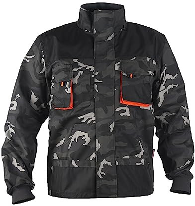 Kastor Arbeitsjacke Herren - Robuste Arbeitsjacke Männer mit Zwei Unteren Taschen, Zwei Brusttaschen mit Patte und Klettverschluss, Elastische Bündchen, Verstärkte 600D-Polyester Teile - Camouflage 56