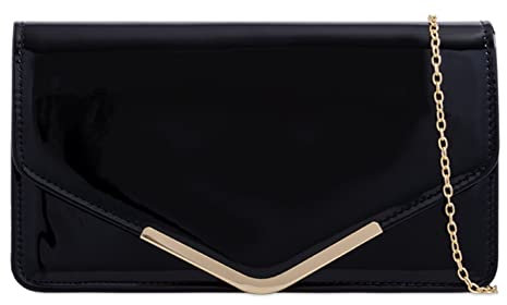 LeahWard Women's Clutch Bag Patent Evening Wedding Handbags 841 (Black 911)