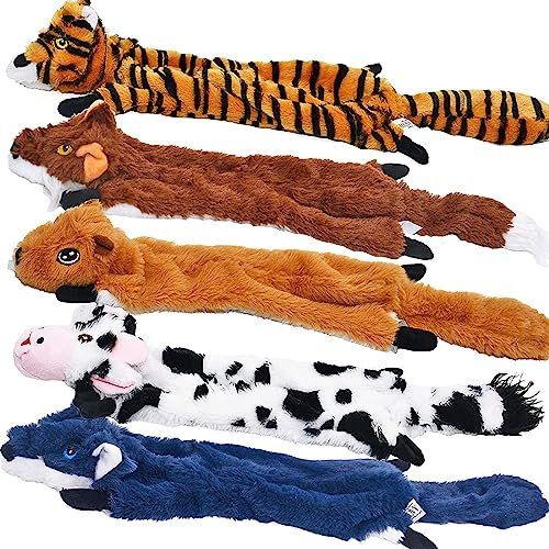 SHARLOVY Dog Quietschspielzeug 5er-Pack, Haustierspielzeug Crinkle Hundespielzeug Keine Fülltiere Hundeplüschtier Hundekauspielzeug für große Hunde und mittelgroße Hunde 5er-Pack für große