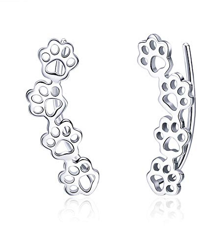 Paw Ear Cuff Wrap Crawler Climber Earrings for Women Teen Girls Sterling Silver Studs Clip On Cute Dog Cat Pin Hypoallergenic Jewelry