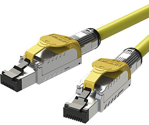 LINKUP - [GHMT & DSX8000 Certificado Cable de Conexión Ethernet Cat8 S/FTP 22AWG Cable Sólido Blindado Doble┃2000MHz 2GHz 40Gbps┃5ª Gen Ethernet LAN Red Cables de Estructura┃Amarillo┃2m (6.7 pies)
