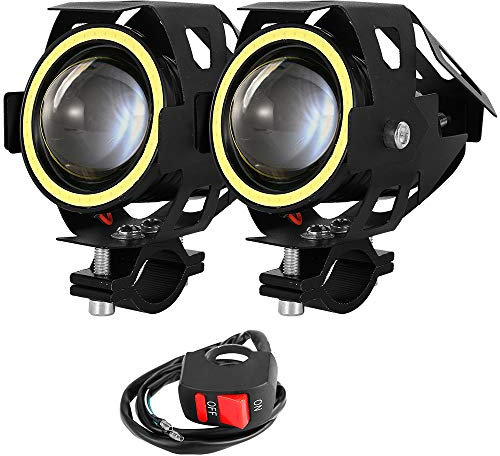 2 PCS Fari Moto Faretto Anteriore CREE U7 LED 4000 LM con Interruttore On Off Fanale Lampada Universale Impermeabile 3 Modalità per Moto Scooter Auto Bici Camion Barca (Bianco)