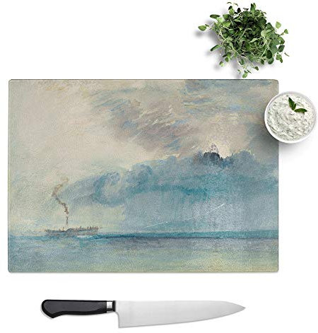 Kitchen Chopping Board Glass - J.M.W. Turner (Joseph Mallord William Turner) A Paddle Steamer - Textured Worktop Saver Cutting Board - Heat Resistant, Shatterproof and Hygenic - 39 x 28.5 cm