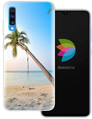 dessana Strandurlaub transparente Schutzhülle Handy Case Cover Tasche passend für Samsung Galaxy A70 Palmen Schaukel